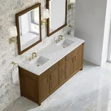 Bellshire 72" Double Vanity, Honey Oak w/ 3 CM Eternal Jasmine Pearl Silestone Top