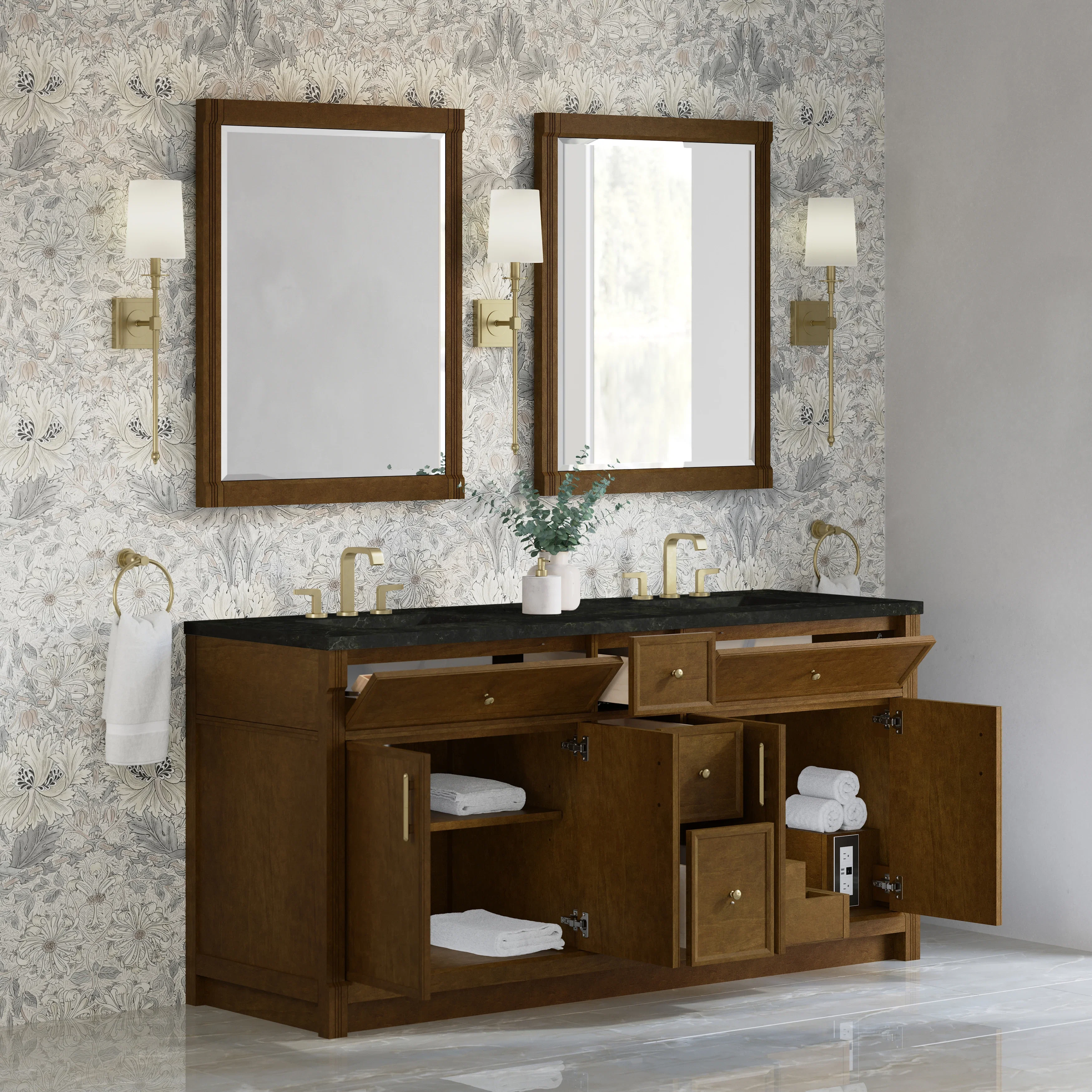 Bellshire 72" Double Vanity, Honey Oak w/ 3 CM Phantome Eclos Top