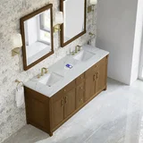 Bellshire 72" Double Vanity, Honey Oak w/ 3 CM Ethereal Noctis Silestone Top w/FreePower Wireless Charger