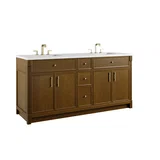 Bellshire 72" Double Vanity, Honey Oak w/ 3 CM Parisien Bleu Silestone Top w/FreePower Wireless Charger