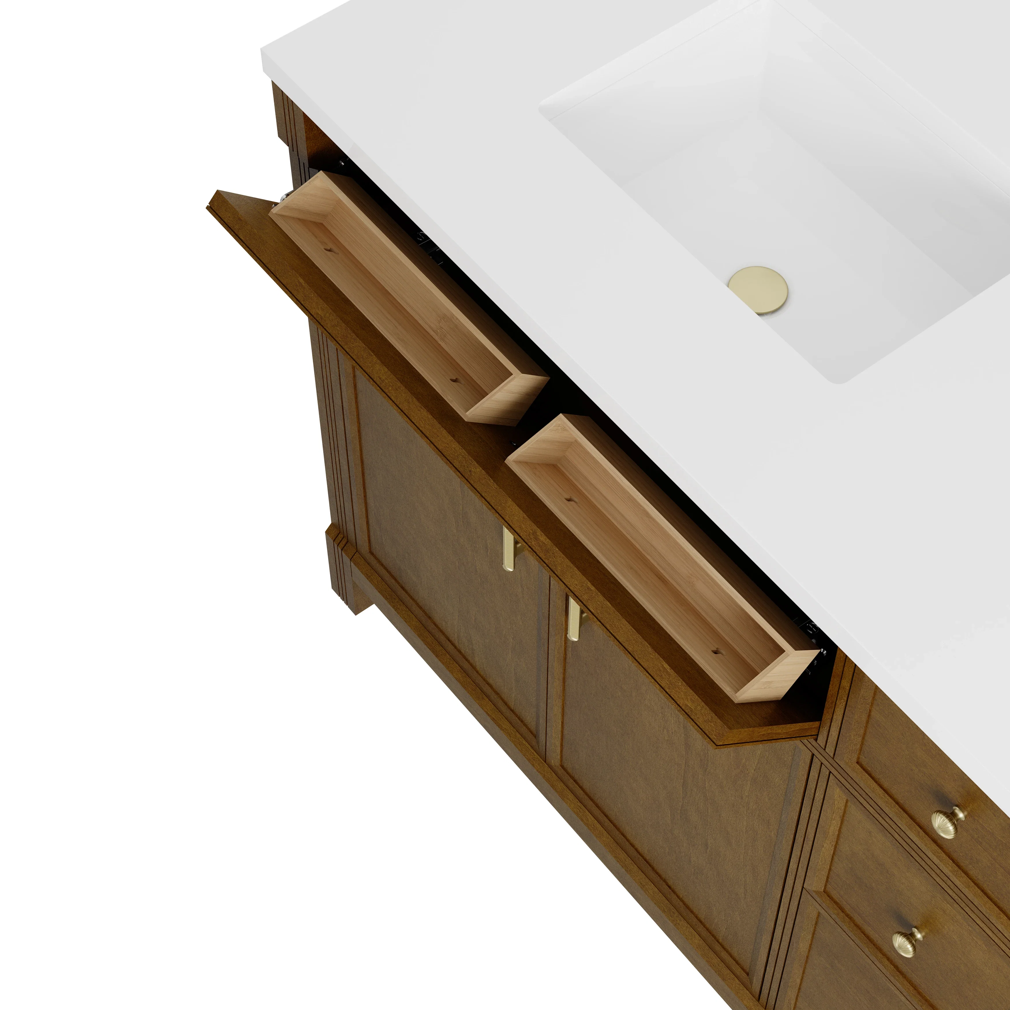 Bellshire 72" Double Vanity, Honey Oak w/ 3 CM Parisien Bleu Silestone Top w/FreePower Wireless Charger