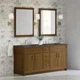 Bellshire 72" Double Vanity, Honey Oak w/ 3 CM Parisien Bleu Silestone Top w/FreePower Wireless Charger
