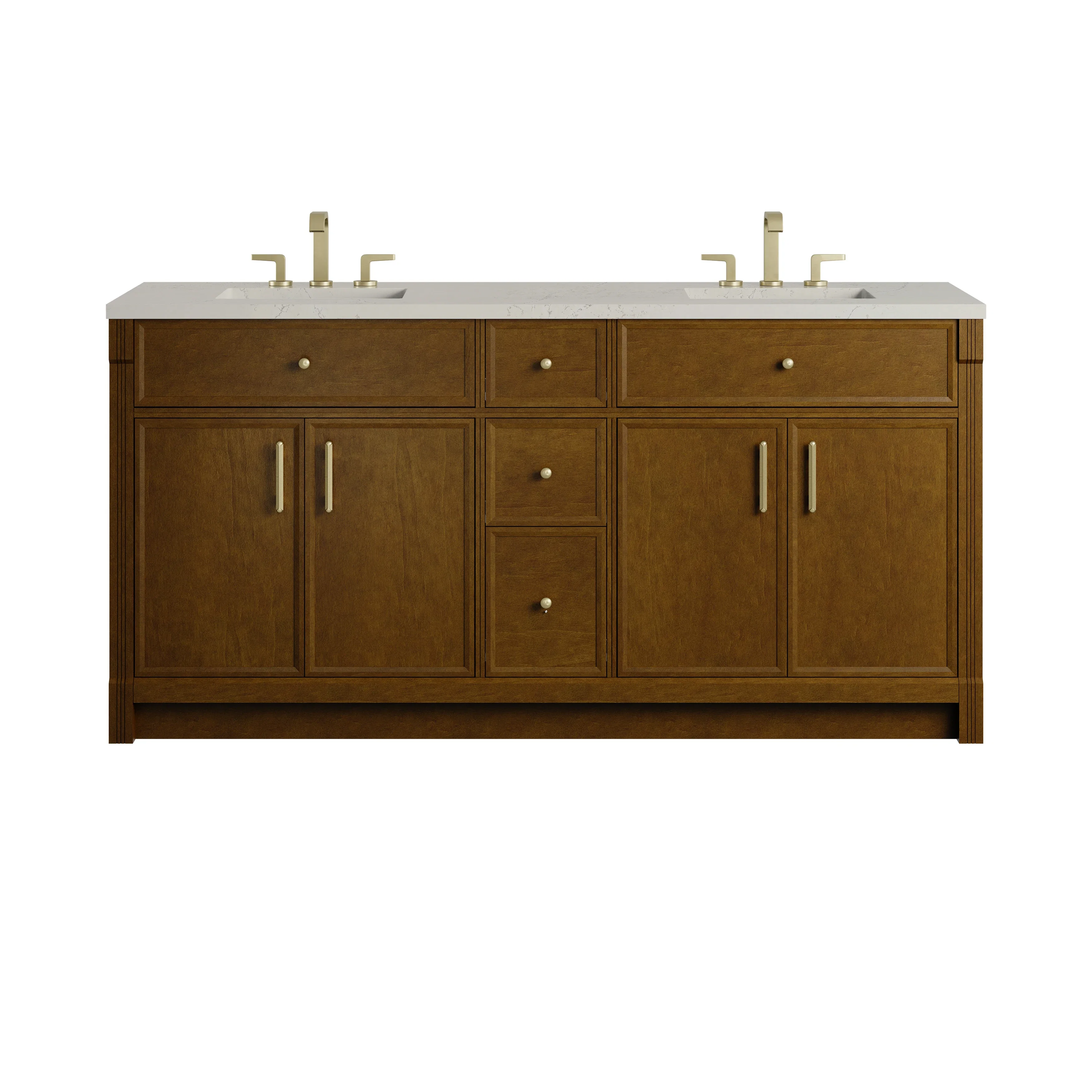 Bellshire 72" Double Vanity, Honey Oak w/ 3 CM Siberian Silestone Top w/FreePower Wireless Charger