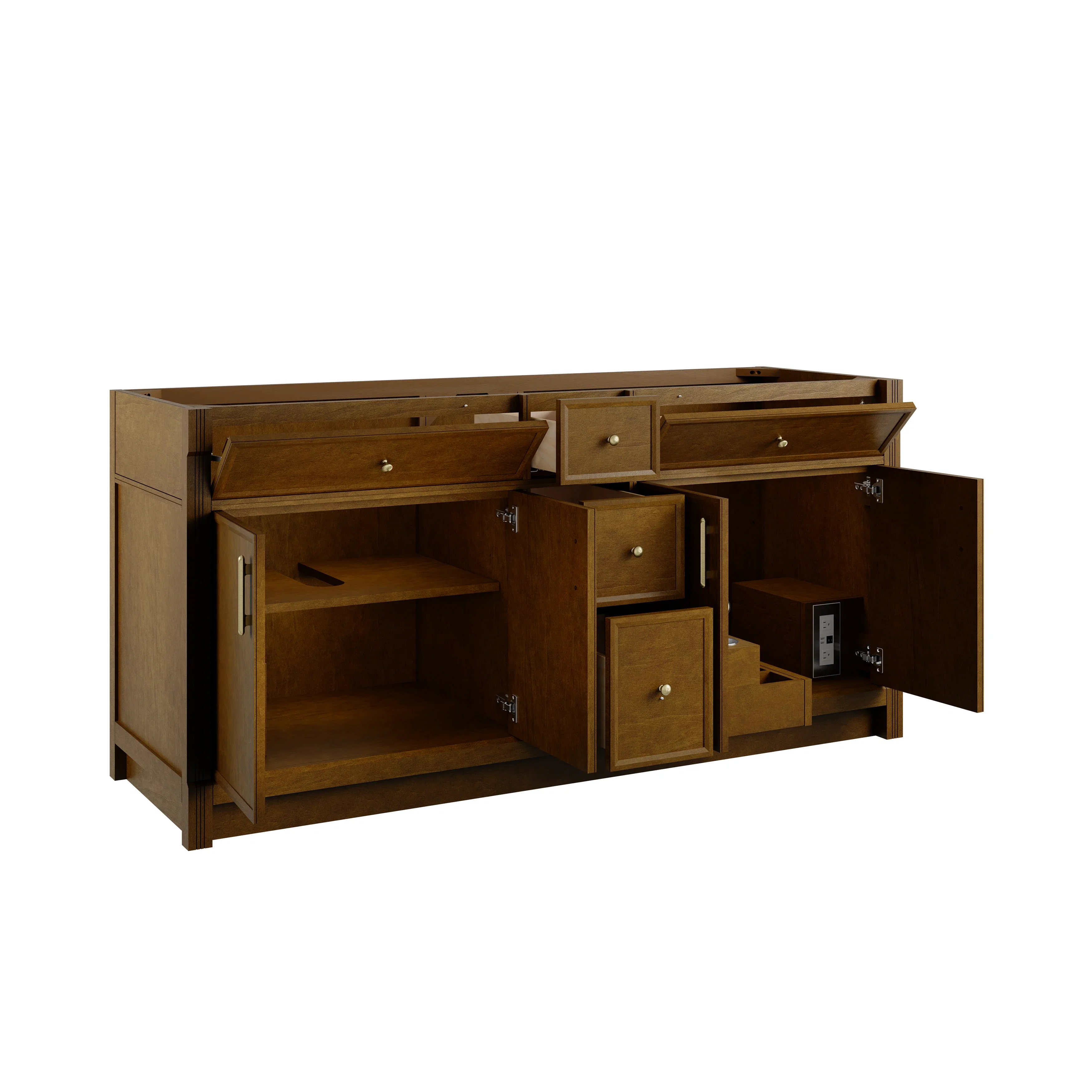 Bellshire 72" Double Vanity, Honey Oak w/ 3 CM Tajnar Eclos Top w/FreePower Wireless Charger