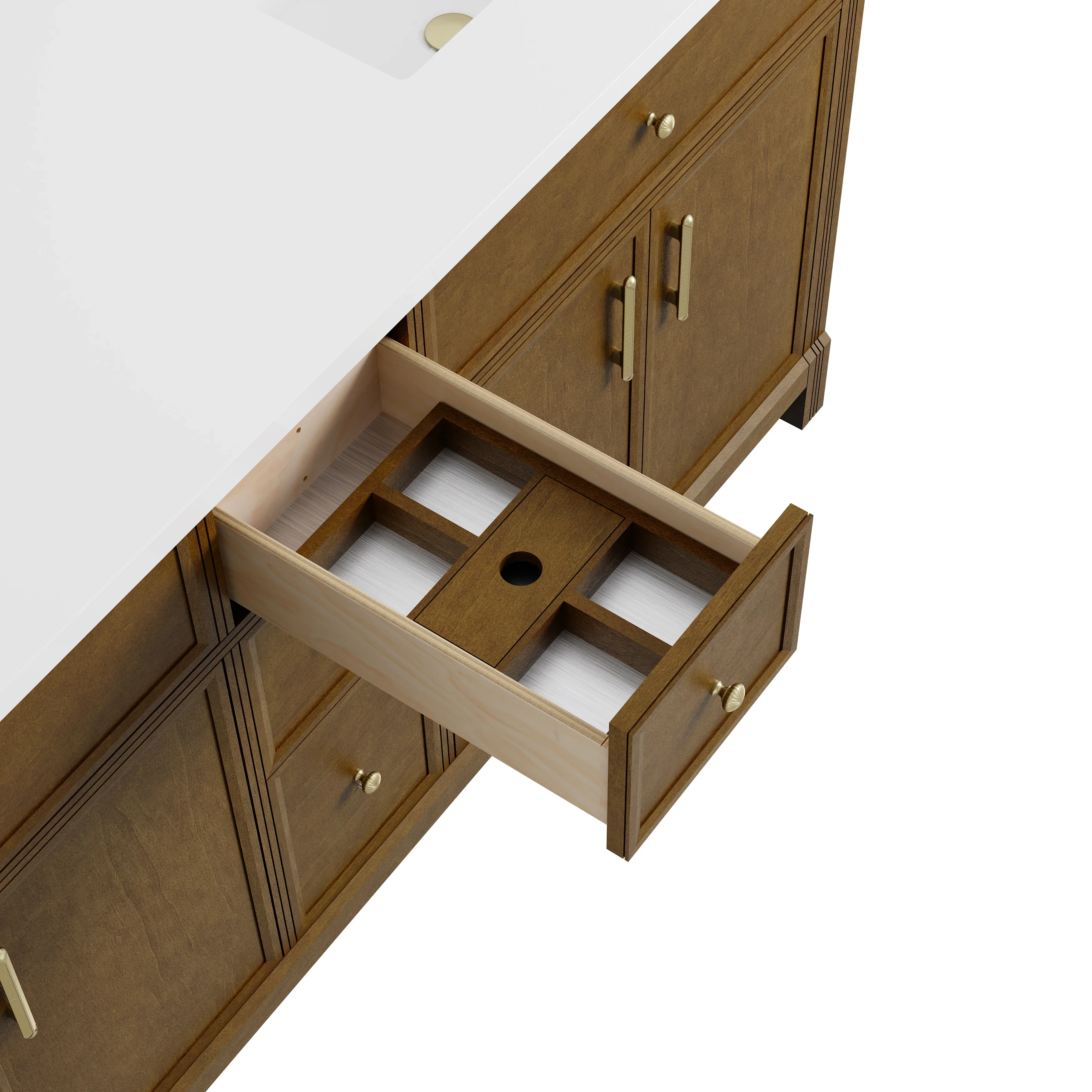 Bellshire 72" Double Vanity, Honey Oak w/ 3 CM Tajnar Eclos Top w/FreePower Wireless Charger