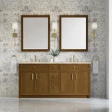 Bellshire 72" Double Vanity, Honey Oak w/ 3 CM Tajnar Eclos Top w/FreePower Wireless Charger