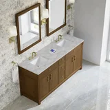 Bellshire 72" Double Vanity, Honey Oak w/ 3 CM Victorian Silver Silestone Top w/FreePower Wireless Charger