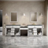 Bellshire 120" Dual Vanity Set with 24" Make-Up Counter, Bright White w/3 cm Charcoal Soapstone Silestone Top
