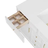 Bellshire 120" Dual Vanity Set with 24" Make-Up Counter, Bright White w/3 cm Eternal Jasmine Pearl Silestone Top