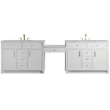 Bellshire 120" Dual Vanity Set with 24" Make-Up Counter, Bright White w/3 cm Eternal Jasmine Pearl Silestone Top