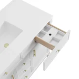 Bellshire 120" Dual Vanity Set with 24" Make-Up Counter, Bright White w/3 cm Eternal Jasmine Pearl Silestone Top