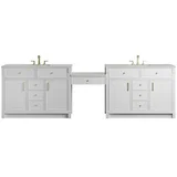 Bellshire 120" Dual Vanity Set with 24" Make-Up Counter, Bright White w/3 cm Lime Delight Silestone Top