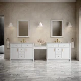 Bellshire 120" Dual Vanity Set with 24" Make-Up Counter, Bright White w/3 cm Lime Delight Silestone Top