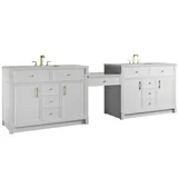 Bellshire 120" Dual Vanity Set with 24" Make-Up Counter, Bright White w/3 cm Lime Delight Silestone Top