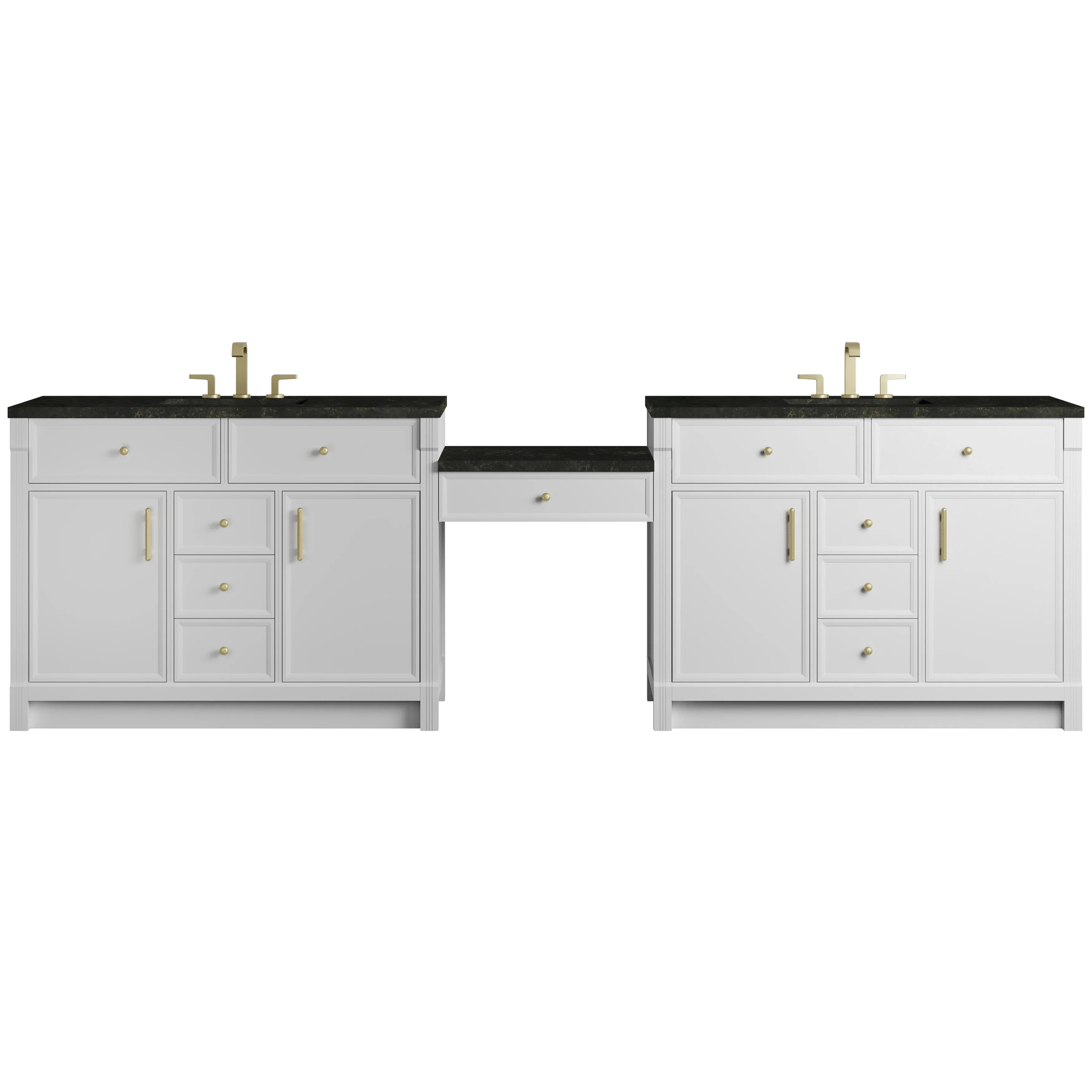 Bellshire 120" Dual Vanity Set with 24" Make-Up Counter, Bright White w/3 cm Phantome Eclos Top