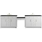 Bellshire 120" Dual Vanity Set with 24" Make-Up Counter, Bright White w/3 cm Phantome Eclos Top