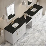 Bellshire 120" Dual Vanity Set with 24" Make-Up Counter, Bright White w/3 cm Phantome Eclos Top