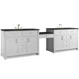 Bellshire 120" Dual Vanity Set with 24" Make-Up Counter, Bright White w/3 cm Phantome Eclos Top