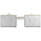 Bellshire 120" Dual Vanity Set with 24" Make-Up Counter, Bright White w/3 cm Tajnar Eclos Top