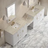 Bellshire 120" Dual Vanity Set with 24" Make-Up Counter, Bright White w/3 cm Tajnar Eclos Top