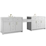 Bellshire 120" Dual Vanity Set with 24" Make-Up Counter, Bright White w/3 cm White Zeus Silestone Top