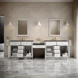 Bellshire 120" Dual Vanity Set with 24" Make-Up Counter, Bright White w/3 cm Parisien Bleu Silestone Top w/FreePower Wireless Charger