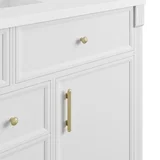 Bellshire 120" Dual Vanity Set with 24" Make-Up Counter, Bright White w/3 cm Parisien Bleu Silestone Top w/FreePower Wireless Charger