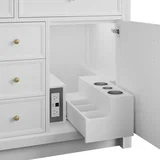 Bellshire 120" Dual Vanity Set with 24" Make-Up Counter, Bright White w/3 cm Parisien Bleu Silestone Top w/FreePower Wireless Charger