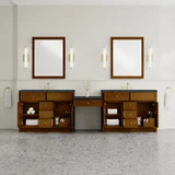 Bellshire 120" Dual Vanity Set with 24" Make-Up Counter, Honey Oak w/3 cm Charcoal Soapstone Silestone Top