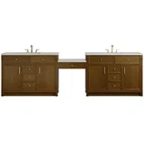Bellshire 120" Dual Vanity Set with 24" Make-Up Counter, Honey Oak w/3 cm Lime Delight Silestone Top