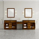 Bellshire 120" Dual Vanity Set with 24" Make-Up Counter, Honey Oak w/3 cm Parisien Bleu Silestone Top