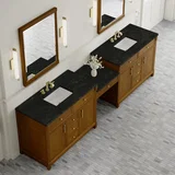 Bellshire 120" Dual Vanity Set with 24" Make-Up Counter, Honey Oak w/3 cm Phantome Eclos Top