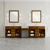 Bellshire 120" Dual Vanity Set with 24" Make-Up Counter, Honey Oak w/3 cm White Zeus Silestone Top