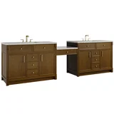Bellshire 120" Dual Vanity Set with 24" Make-Up Counter, Honey Oak w/3 cm Eternal Jasmine Pearl Silestone Top w/FreePower Wireless Charger