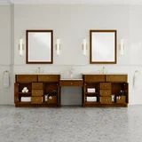 Bellshire 120" Dual Vanity Set with 24" Make-Up Counter, Honey Oak w/3 cm Tajnar Eclos Top w/FreePower Wireless Charger