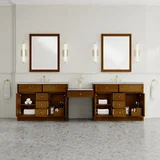 Bellshire 120" Dual Vanity Set with 24" Make-Up Counter, Honey Oak w/3 cm Victorian Silver Silestone Top w/FreePower Wireless Charger