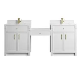 Bellshire 84" Dual Vanity Set with 24" Make-Up Counter, Bright White w/Single Hole 3 cm White Zeus Silestone Top & Backsplash