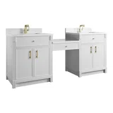 Bellshire 84" Dual Vanity Set with 24" Make-Up Counter, Bright White w/Single Hole 3 cm White Zeus Silestone Top & Backsplash