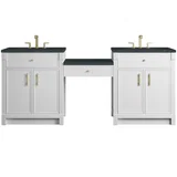 Bellshire 84" Dual Vanity Set with 24" Make-Up Counter, Bright White w/3 cm Charcoal Soapstone Silestone Top