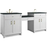 Bellshire 84" Dual Vanity Set with 24" Make-Up Counter, Bright White w/3 cm Charcoal Soapstone Silestone Top