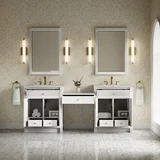 Bellshire 84" Dual Vanity Set with 24" Make-Up Counter, Bright White w/3 cm Eternal Jasmine Pearl Silestone Top