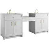 Bellshire 84" Dual Vanity Set with 24" Make-Up Counter, Bright White w/3 cm Eternal Jasmine Pearl Silestone Top