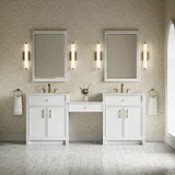 Bellshire 84" Dual Vanity Set with 24" Make-Up Counter, Bright White w/3 cm Ethereal Noctis Silestone Top