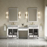 Bellshire 84" Dual Vanity Set with 24" Make-Up Counter, Bright White w/3 cm Ethereal Noctis Silestone Top