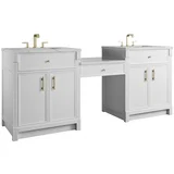 Bellshire 84" Dual Vanity Set with 24" Make-Up Counter, Bright White w/3 cm Ethereal Noctis Silestone Top