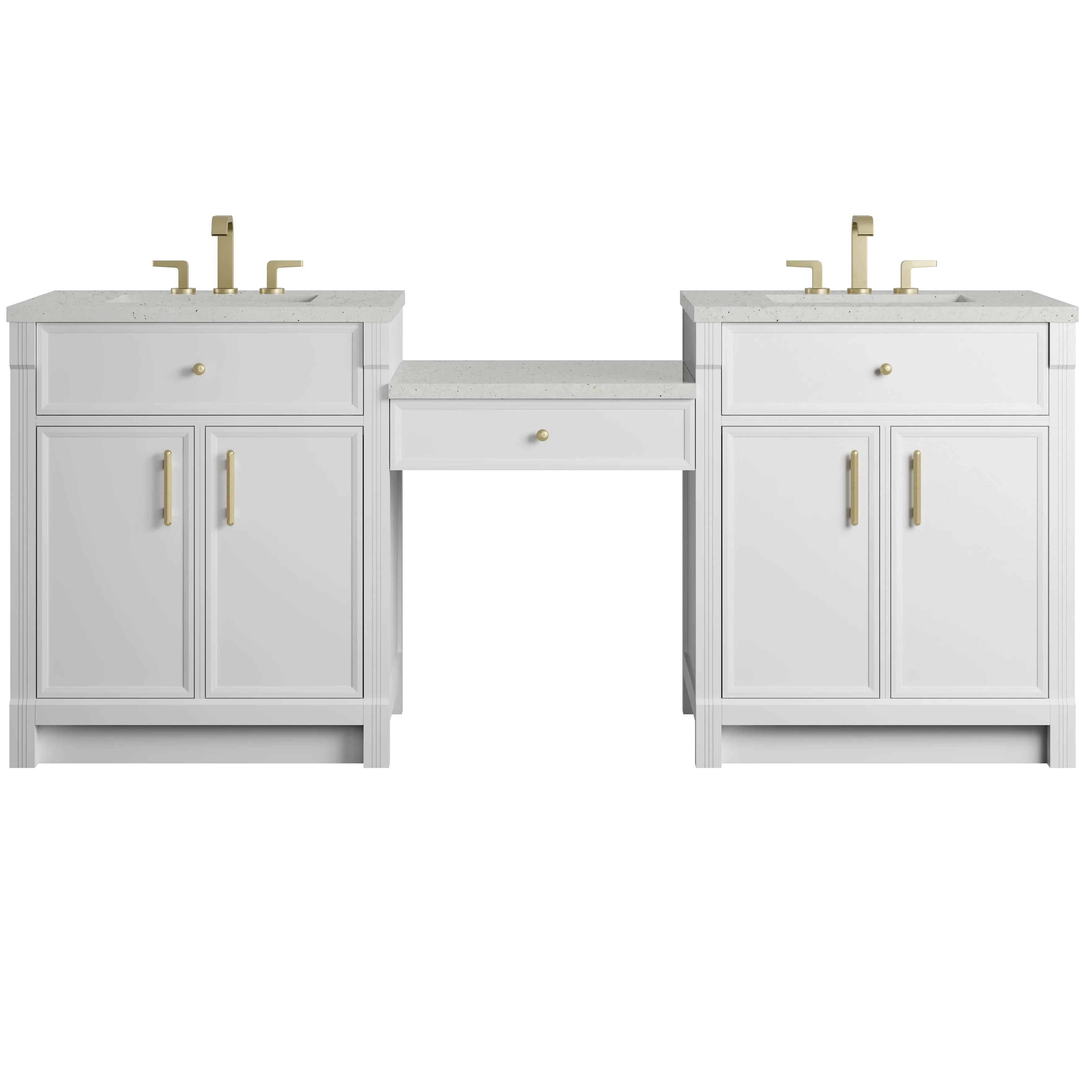 Bellshire 84" Dual Vanity Set with 24" Make-Up Counter, Bright White w/3 cm Lime Delight Silestone Top