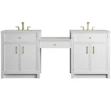 Bellshire 84" Dual Vanity Set with 24" Make-Up Counter, Bright White w/3 cm Lime Delight Silestone Top