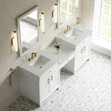 Bellshire 84" Dual Vanity Set with 24" Make-Up Counter, Bright White w/3 cm Lime Delight Silestone Top
