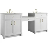 Bellshire 84" Dual Vanity Set with 24" Make-Up Counter, Bright White w/3 cm Lime Delight Silestone Top