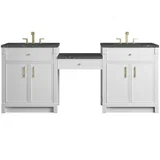 Bellshire 84" Dual Vanity Set with 24" Make-Up Counter, Bright White w/3 cm Parisien Bleu Silestone Top